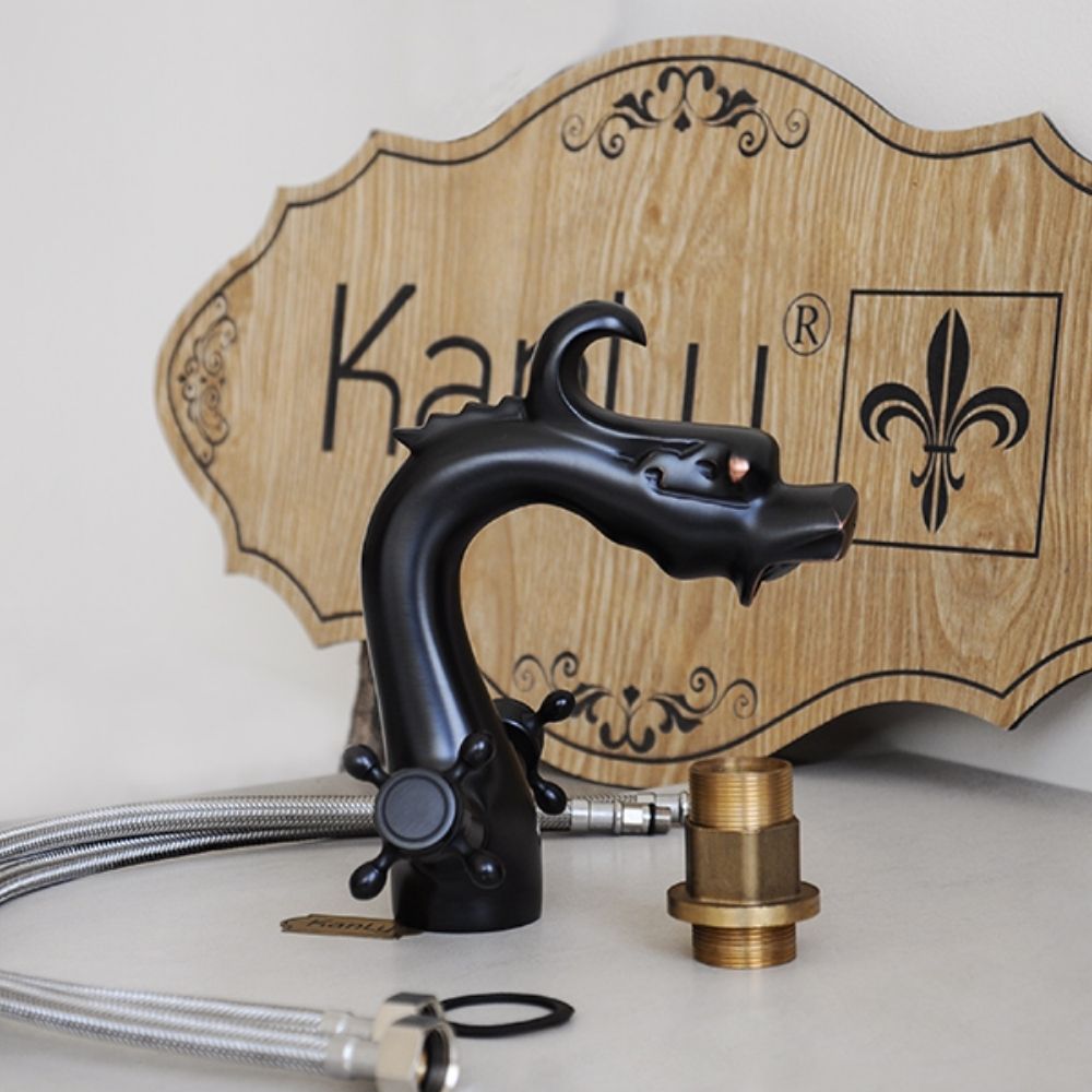 Vòi chậu lavabo nóng lạnh bằng đồng Kanly GCV10B