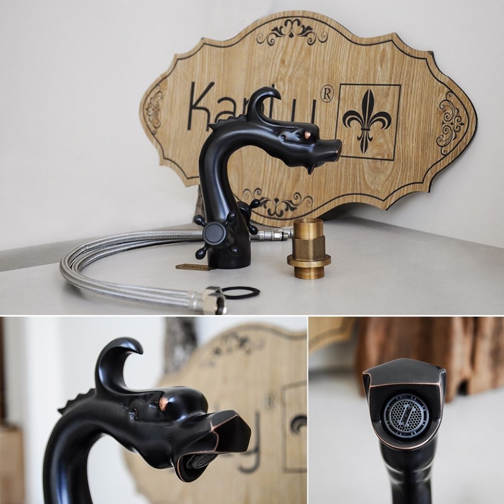 Vòi chậu lavabo nóng lạnh bằng đồng Kanly GCV10B