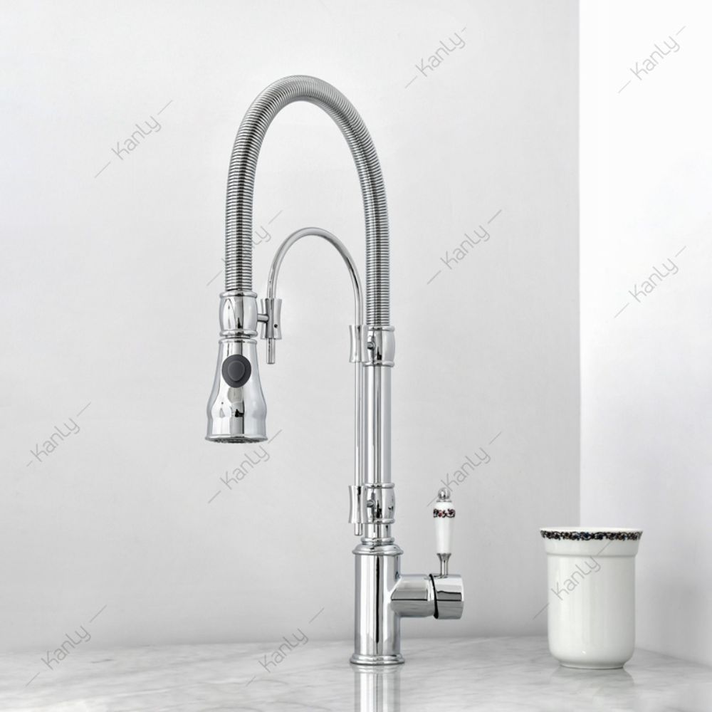 Vòi rửa bát dây rút nóng lạnh bằng đồng Kanly CHC09