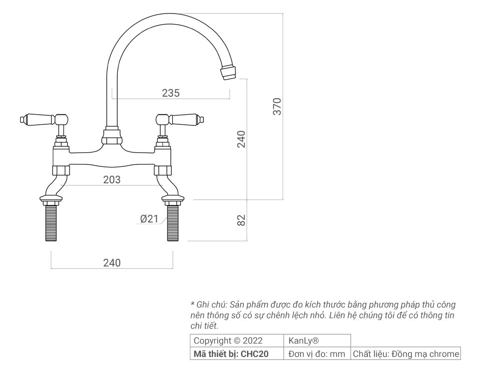 Vòi rửa bát nóng lạnh Kanly CHC20