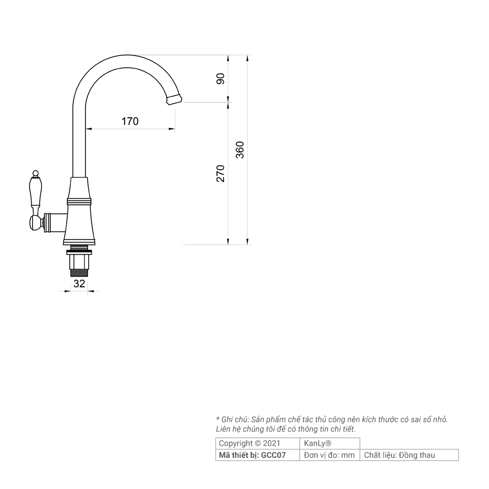 Vòi rửa bát nóng lạnh bằng đồng Kanly GCC07