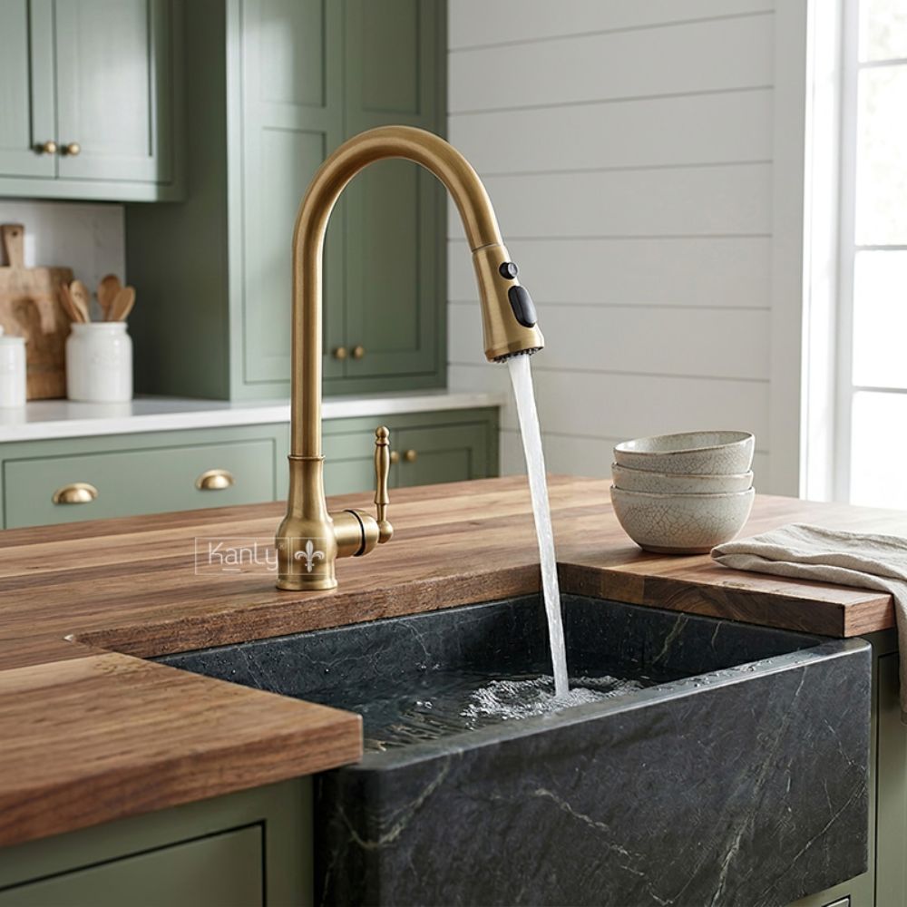 Vòi rửa bát dây rút nóng lạnh bằng đồng Kanly GCC09
