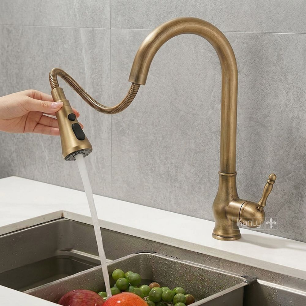 Vòi rửa bát dây rút nóng lạnh bằng đồng Kanly GCC09