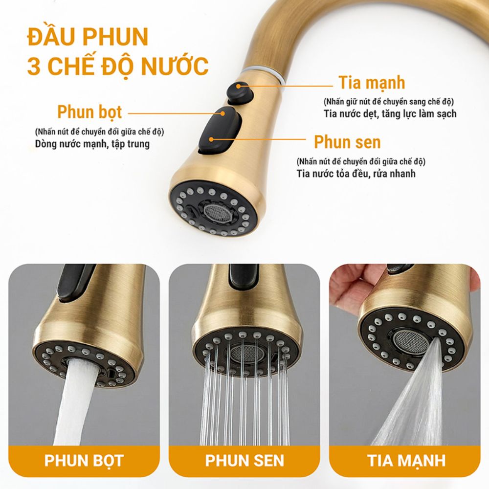 Vòi rửa bát dây rút nóng lạnh bằng đồng Kanly GCC09