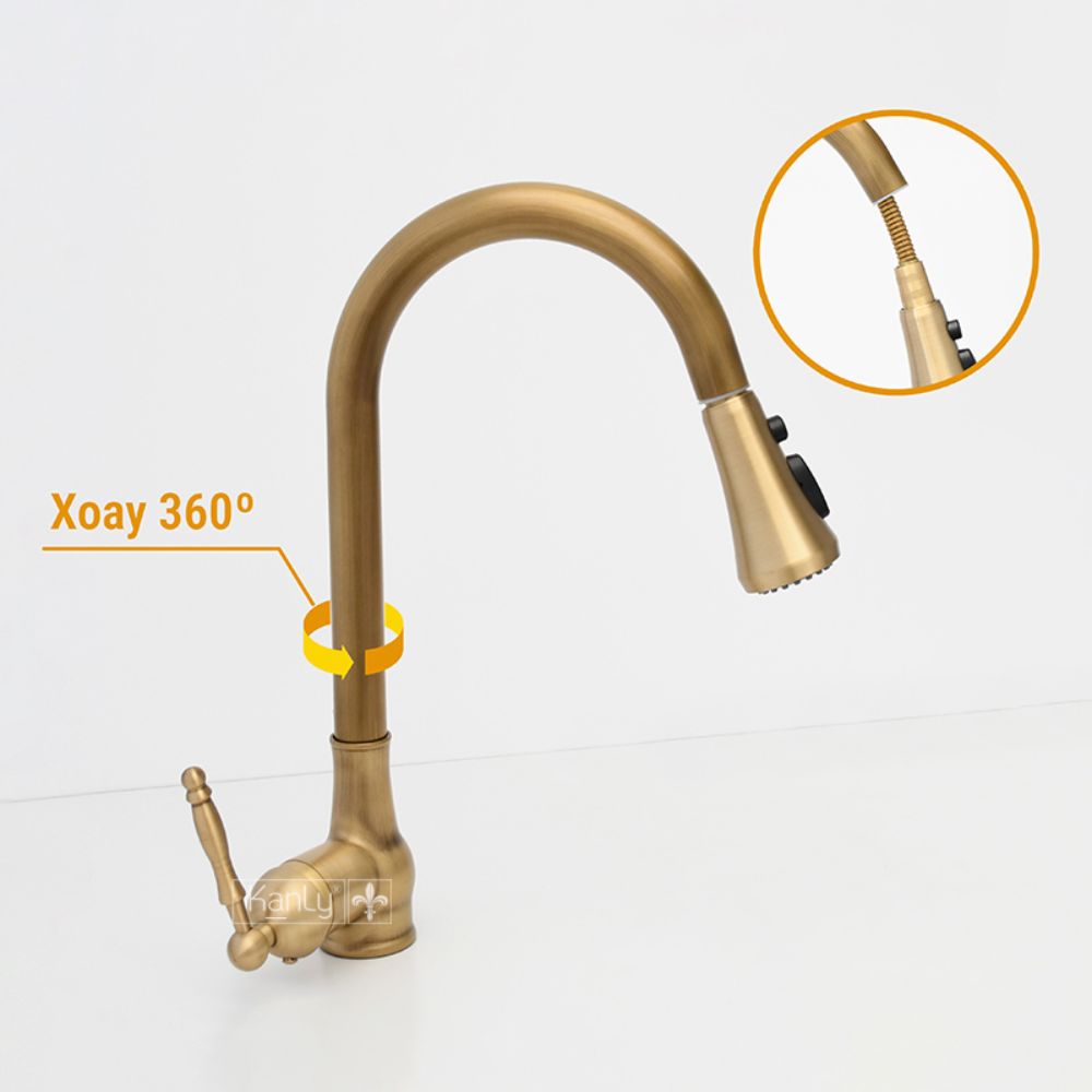 Vòi rửa bát dây rút nóng lạnh bằng đồng Kanly GCC09