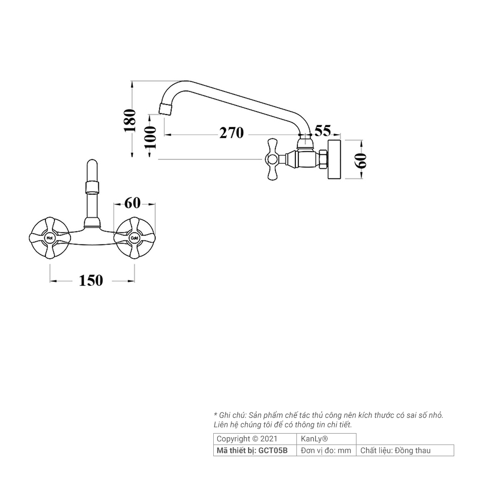 Vòi nước treo tường nóng lạnh Kanly GCT05B
