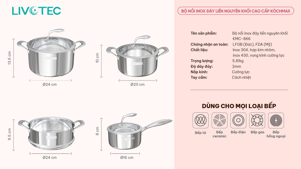 Bộ nồi inox cao cấp Livotec KMC-866