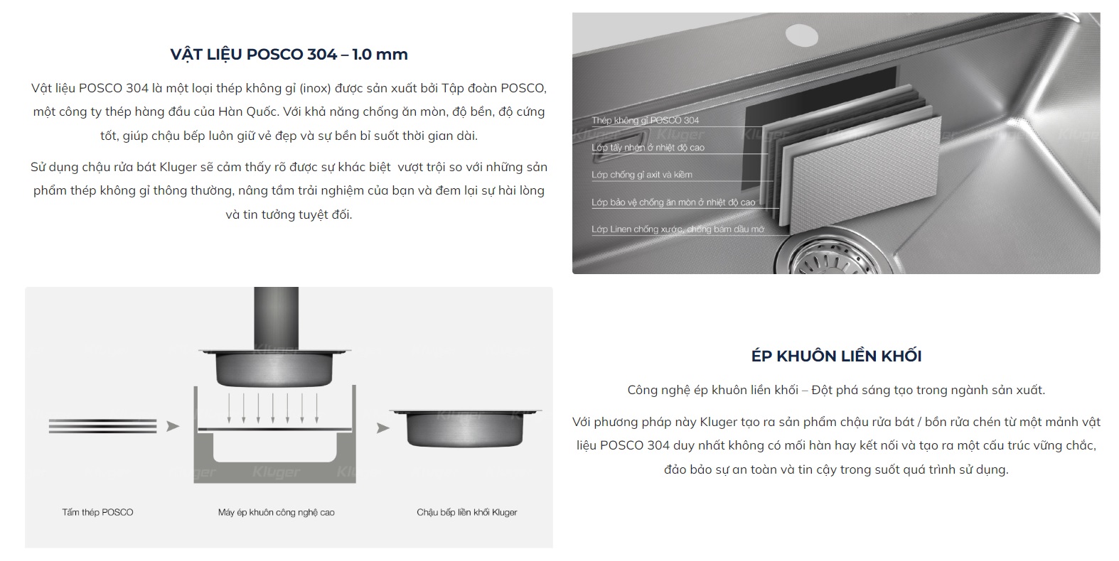 Chậu rửa chén Posco 304 đánh bóng bề mặt KLUGER KF8121B-S75 (K200 Series)