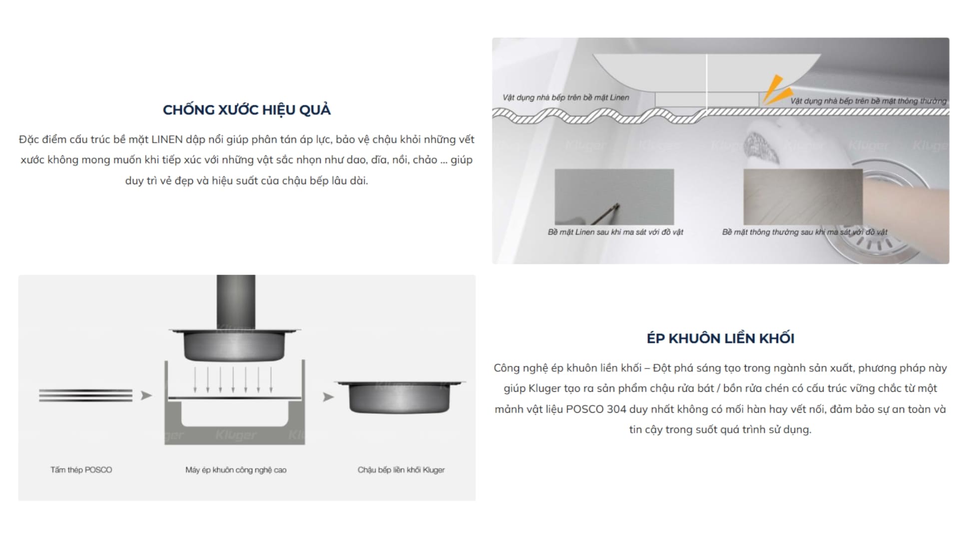 Chậu rửa chén Posco 304 Linen dập nổi KLUGER KH8048FS-S80Plus (HARU Series)