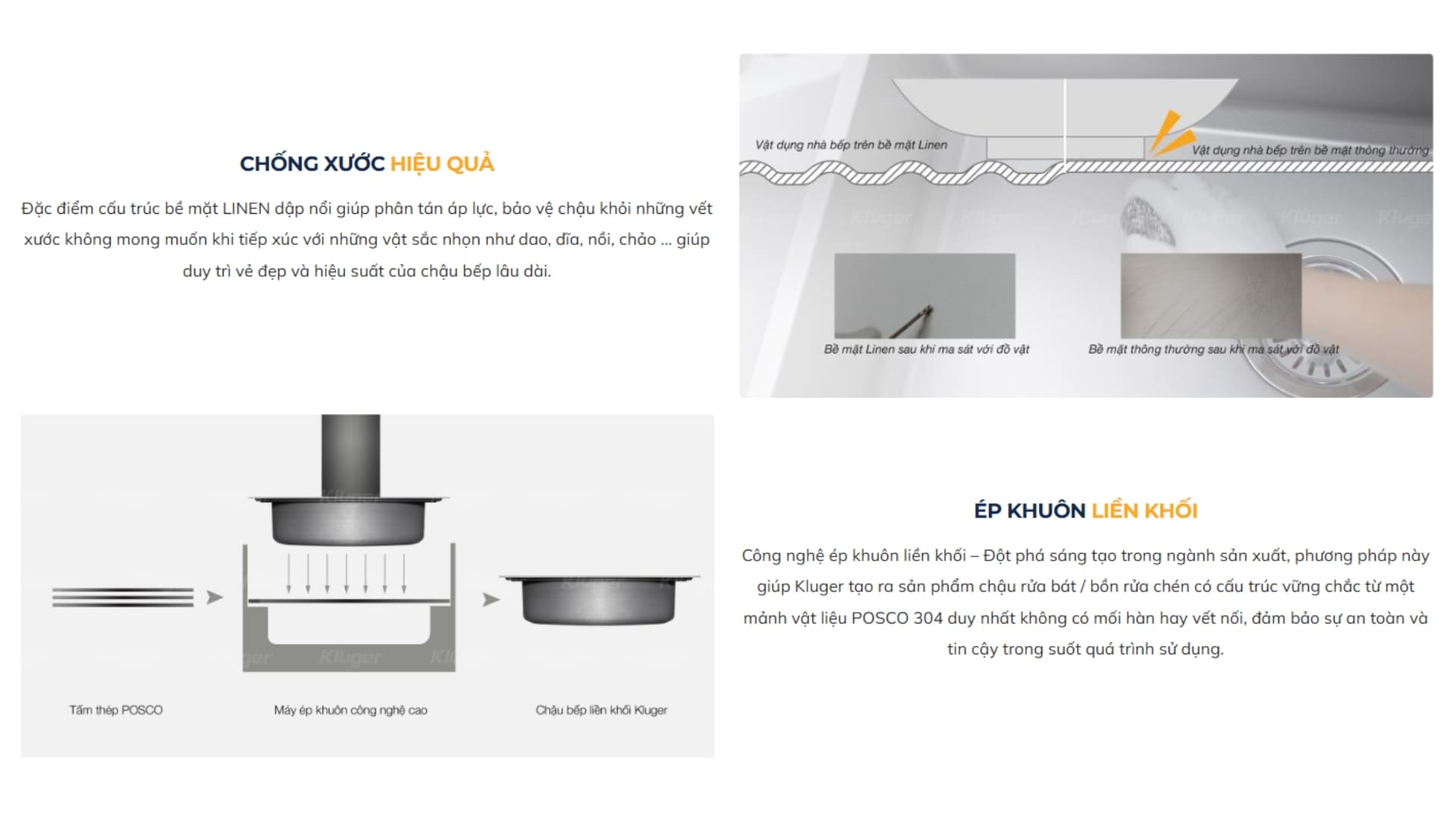 Chậu rửa chén Posco 304 Linen dập nổi KLUGER KT8050FS-S80 (TAKI Series)