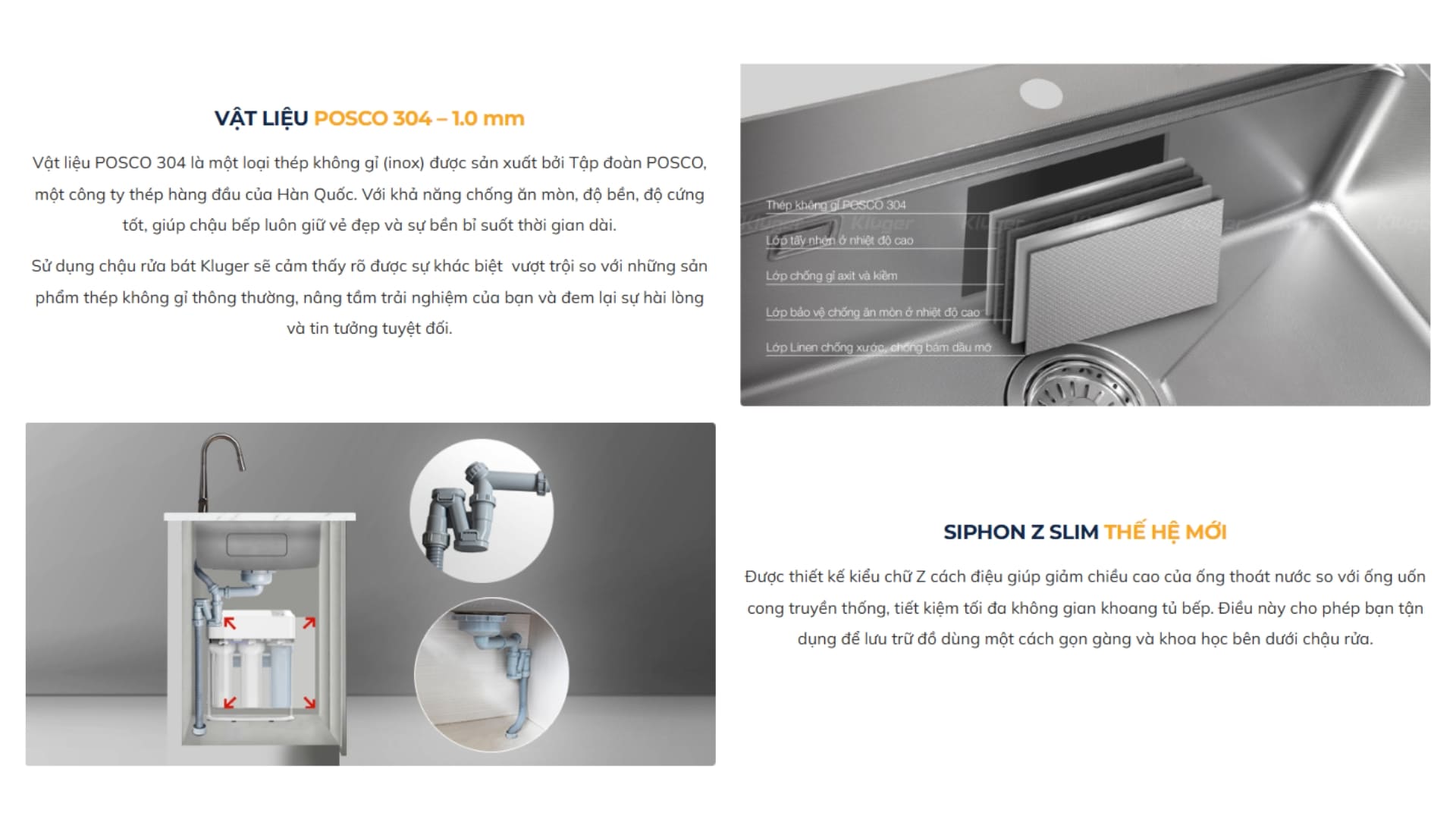 Chậu rửa chén Posco 304 Linen dập nổi KLUGER KT8050FS-S80 (TAKI Series)