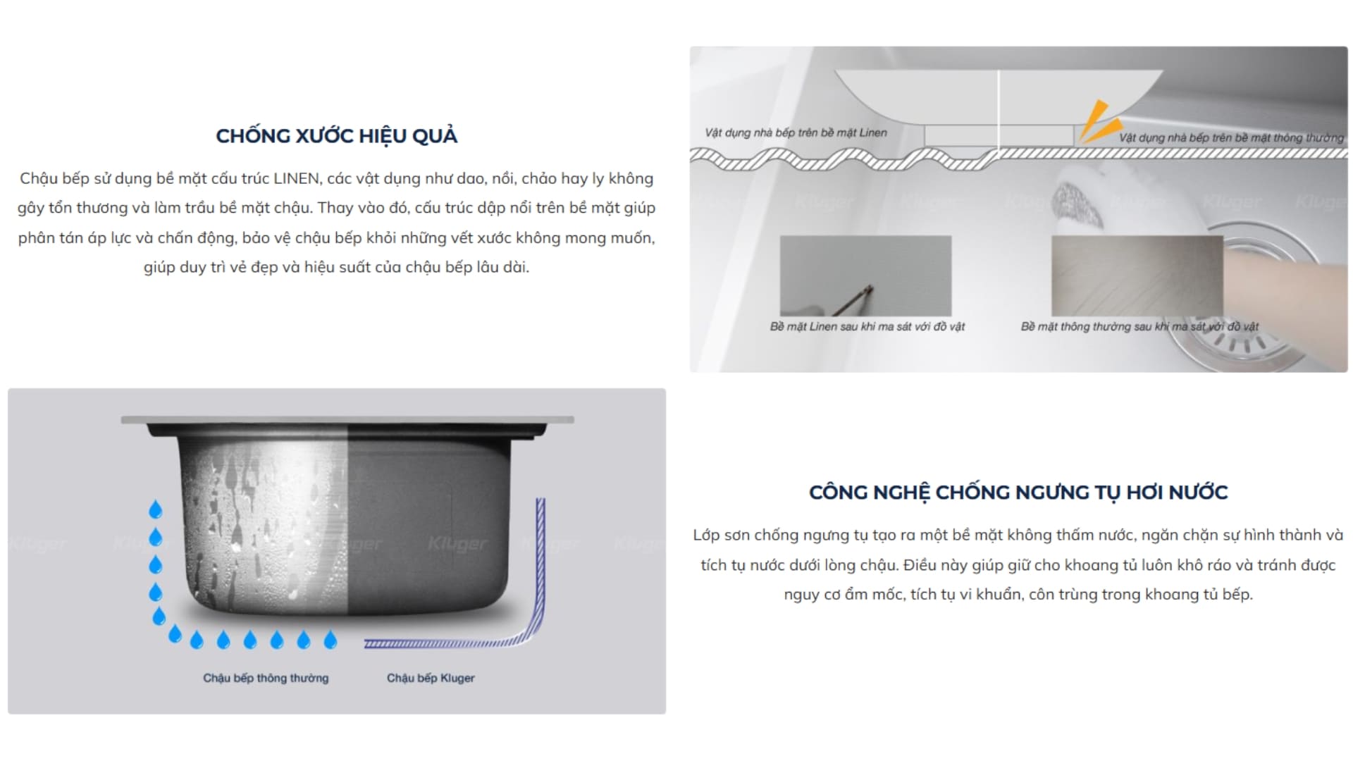 Đặc điểm nổi bật của chậu rửa chén Posco 304 Linen dập nổi KLUGER KW8151FB-S80Plus