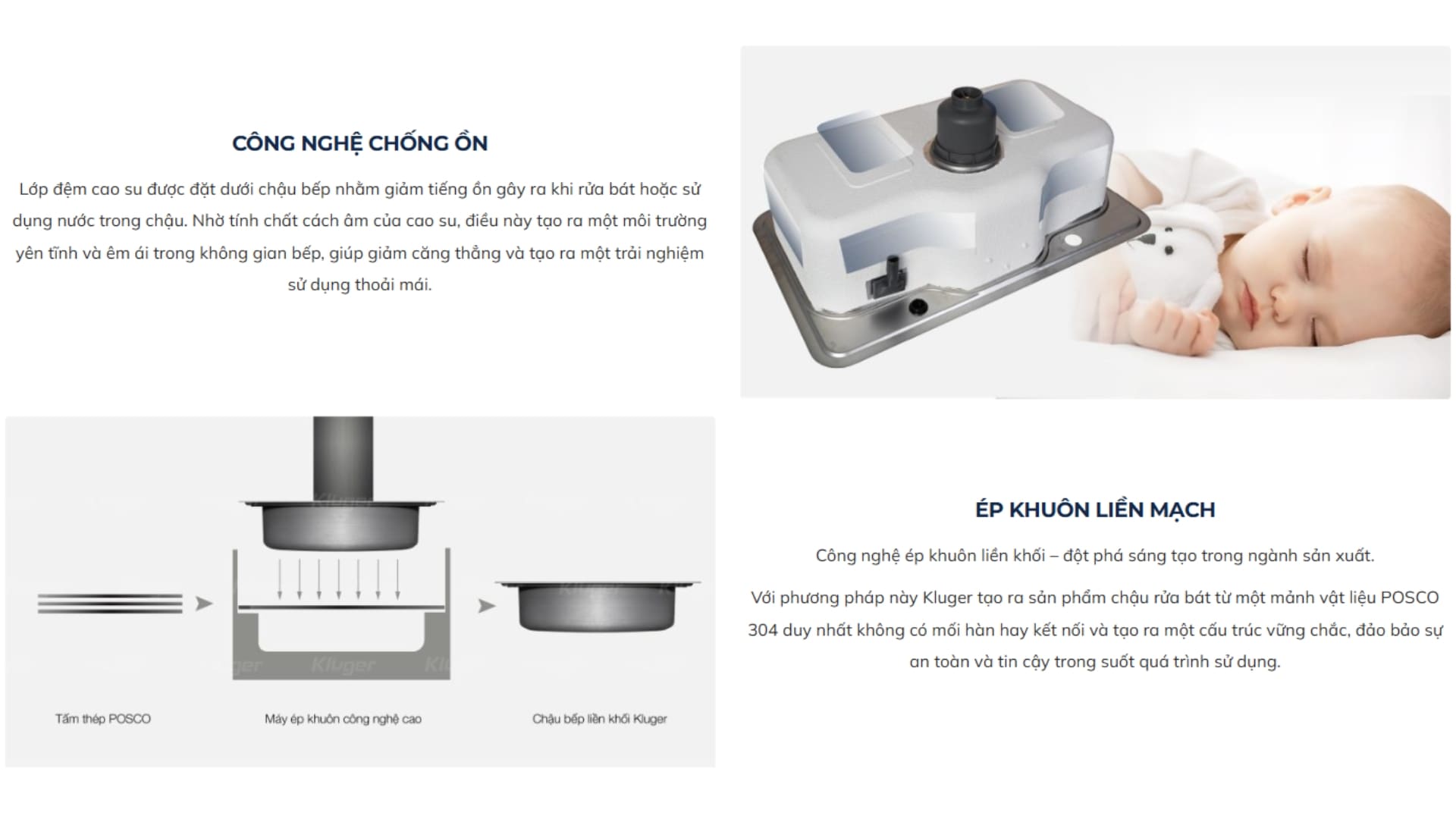 Đặc điểm nổi bật của chậu rửa chén Posco 304 Linen dập nổi KLUGER KW8151FB-S80Plus