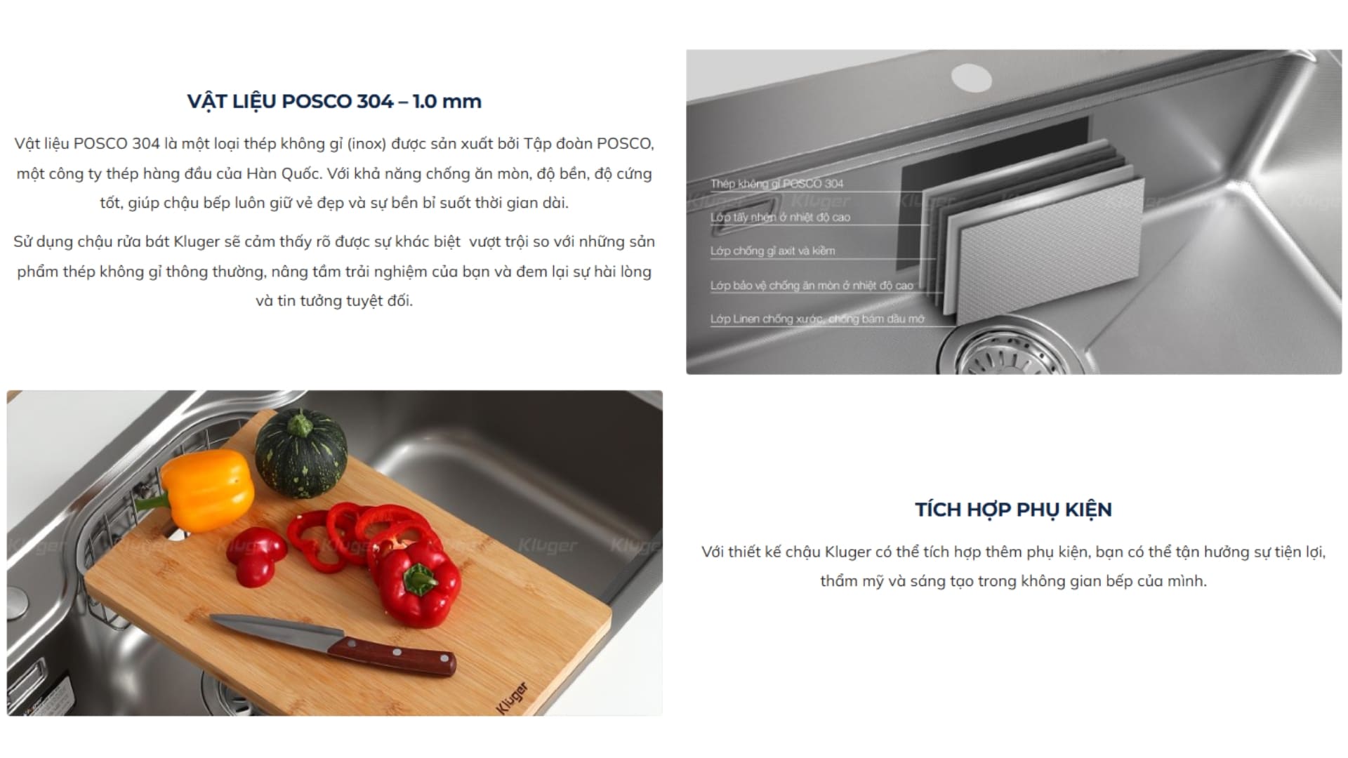 Đặc điểm nổi bật của chậu rửa chén Posco 304 Linen dập nổi KLUGER KW8151FB-S80Plus