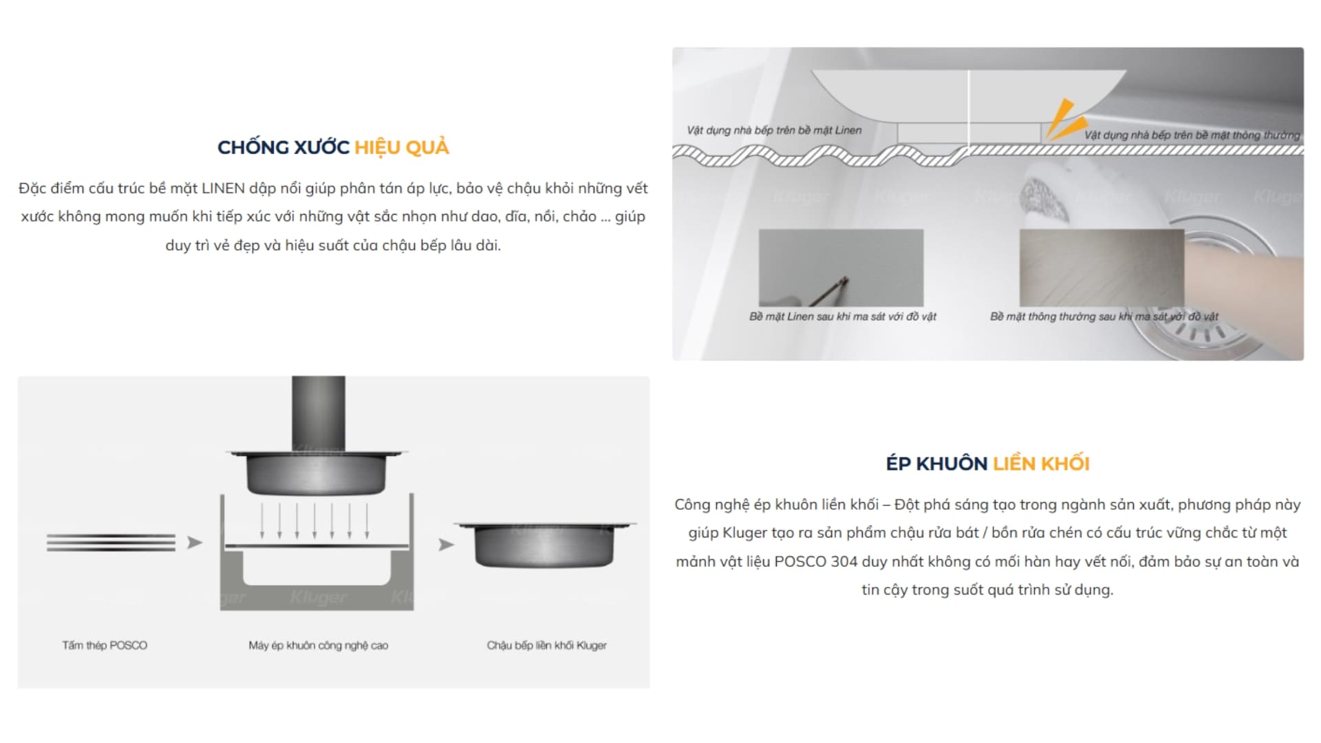 Chậu rửa chén Posco 304 Linen dập nổi KLUGER KU7844FSBasic (MOD Series)