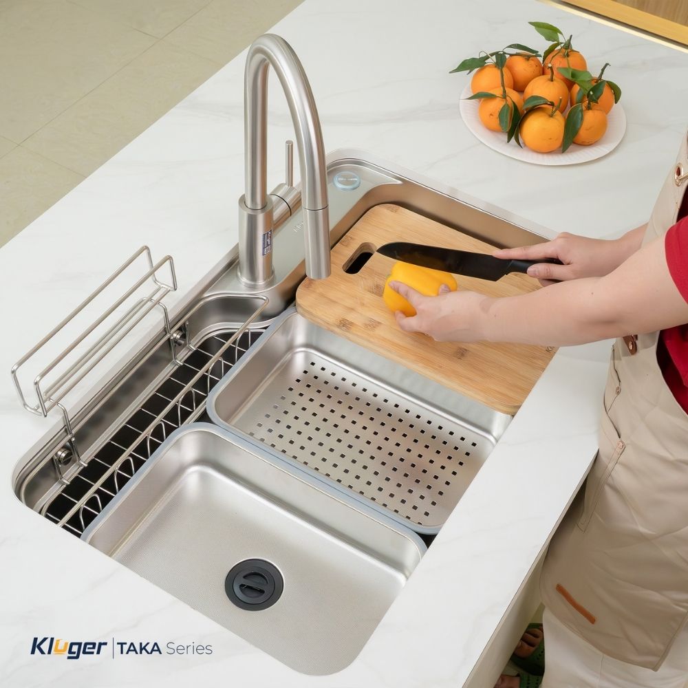 Chậu rửa chén Posco 304 Linen dập nổi Kluger KF7848FS - DO Plus