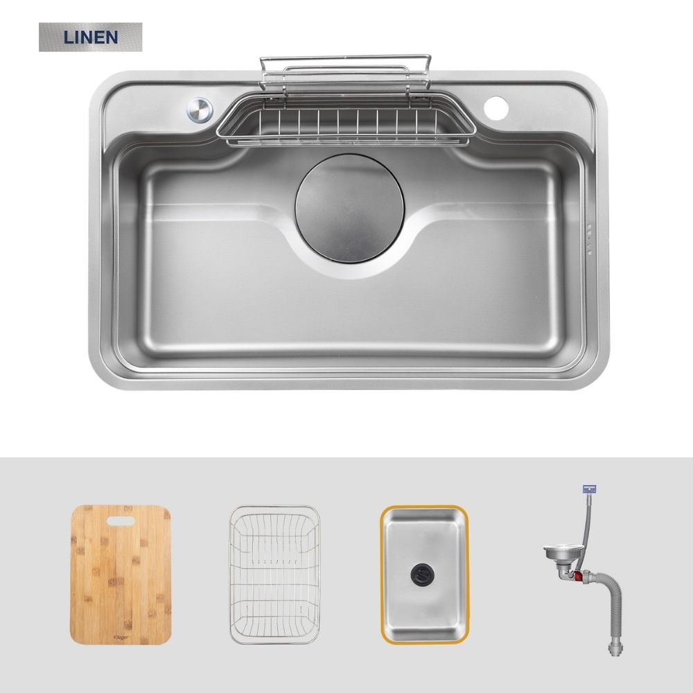 Chậu rửa chén Posco 304 Linen dập nổi Kluger KF7848FS LUX