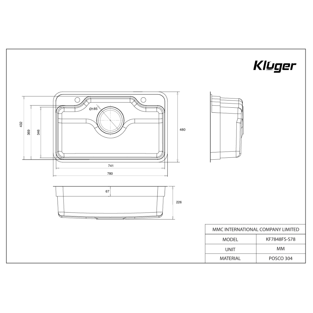 Chậu rửa chén Posco 304 Linen dập nổi KLUGER KF7848FS-S78-PLUS (TAKA Series)