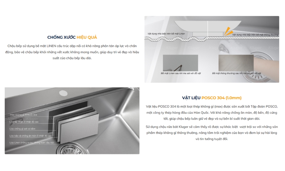 Chậu rửa chén Posco 304 Linen dập nổi KLUGER KF7848FS-S78-PLUS (TAKA Series)