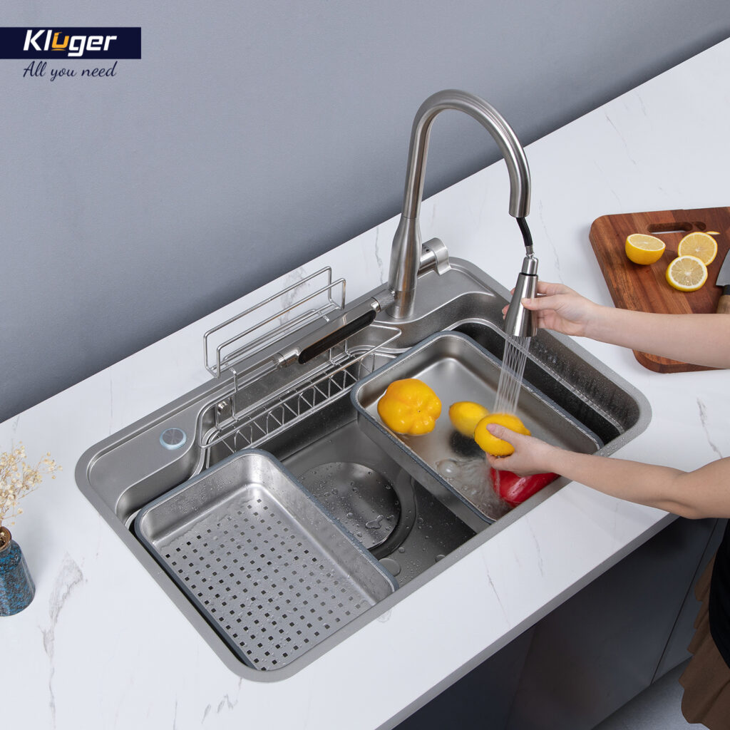 Chậu rửa chén Posco 304 Linen dập nổi KLUGER KF7848FS-S78 (TAKA Series)