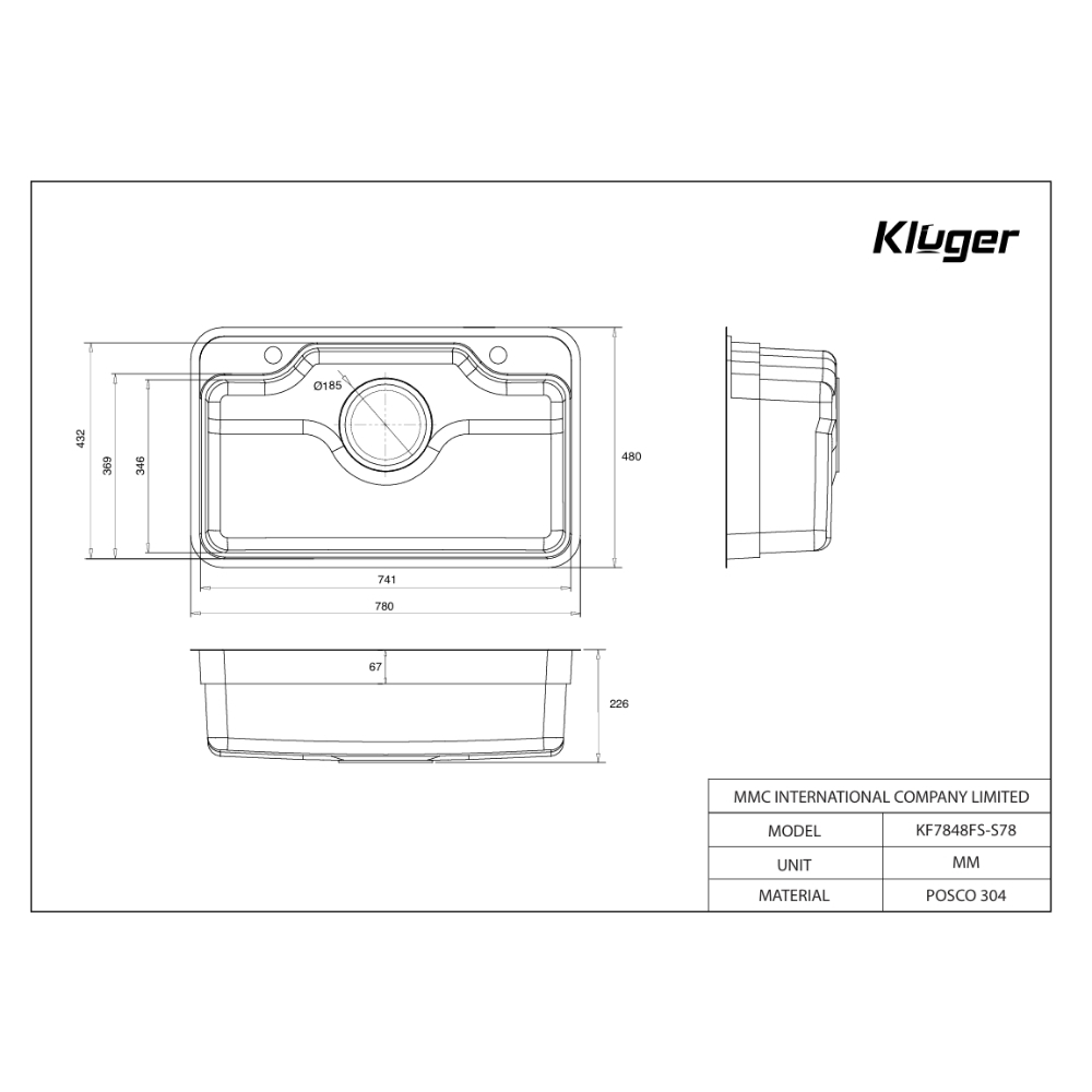 Chậu rửa chén Posco 304 Linen dập nổi KLUGER KF7848FS-S78 (TAKA Series)