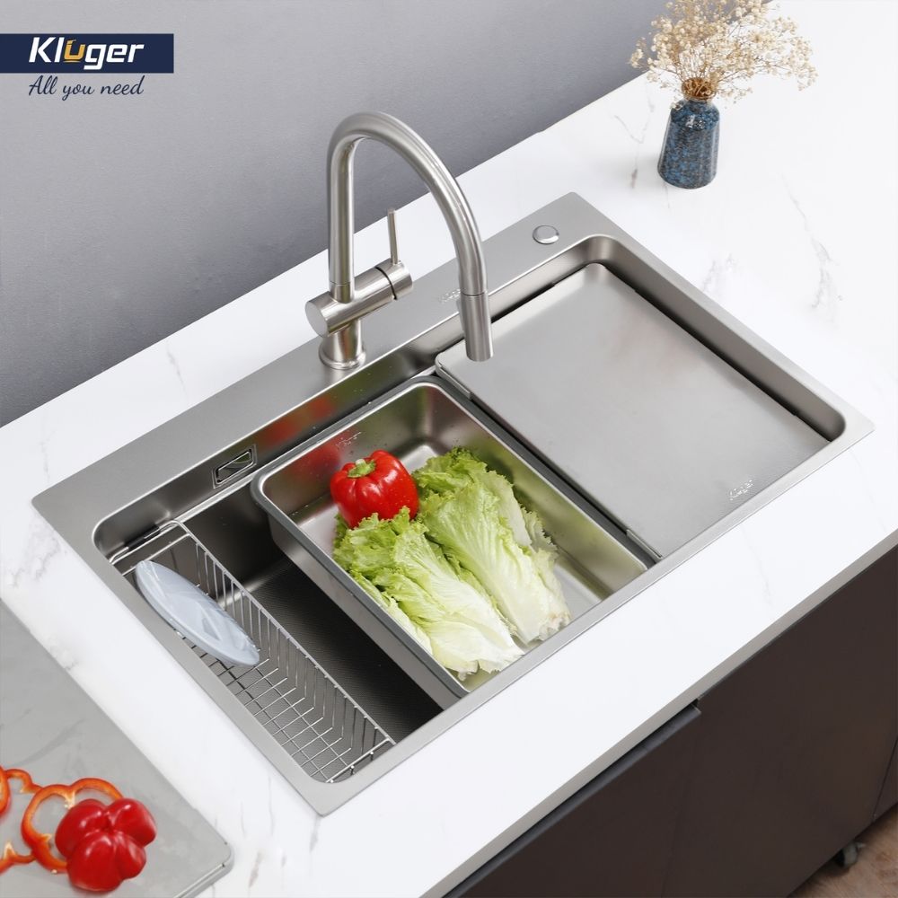 Chậu rửa chén Posco 304 Linen dập nổi KLUGER KF7850FSPlus (MOD Series)