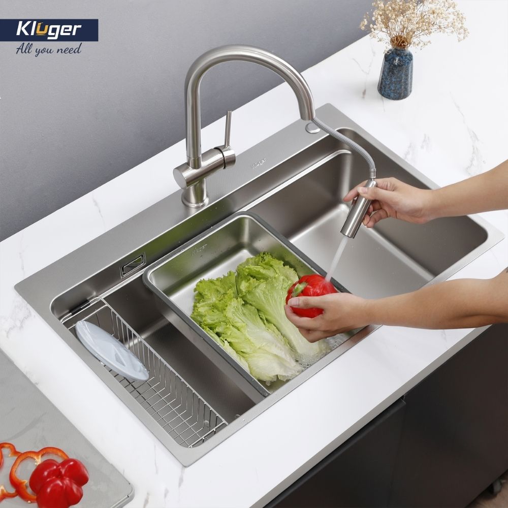 Chậu rửa chén Posco 304 Linen dập nổi KLUGER KF7850FSPlus (MOD Series)