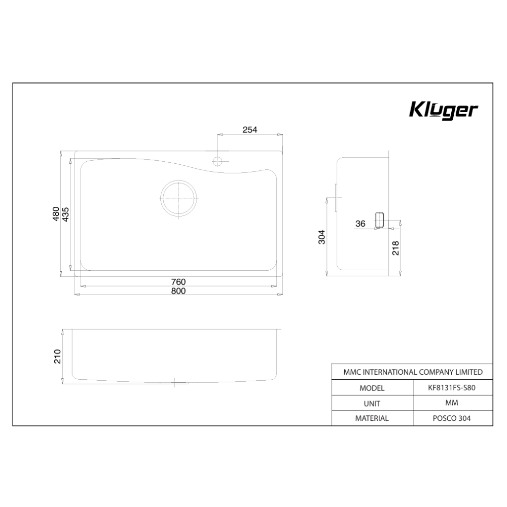 Chậu rửa chén Posco 304 Linen chống xước KLUGER KF8131FS-S80 (K300 Series)