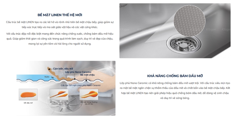 Chậu rửa chén Posco 304 Linen chống xước KLUGER KF8131FS-S80 (K300 Series)