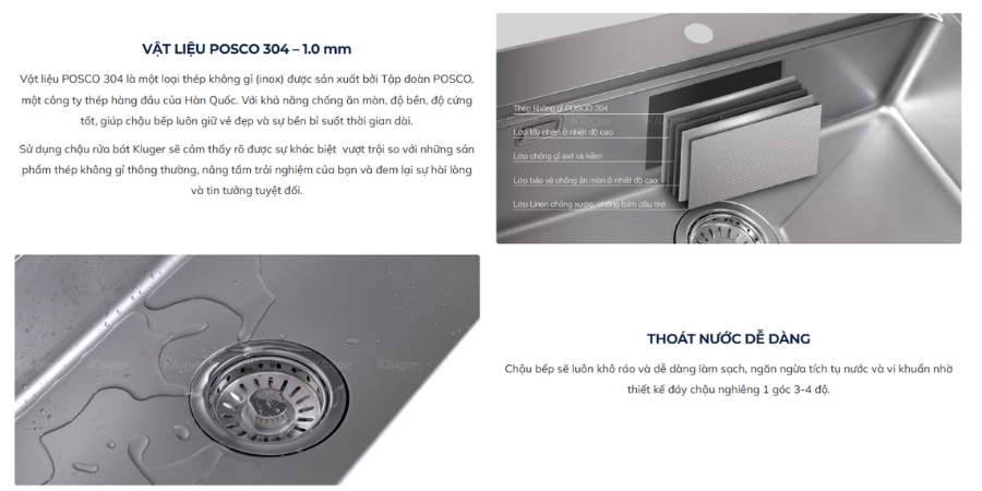 Chậu rửa chén Posco 304 Linen chống xước KLUGER KF8131FS-S80 (K300 Series)