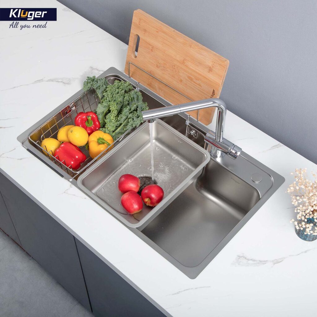 Thông tin sản phẩm chậu rửa chén Posco 304 Linen dập nổi Kluger KF8171FS-S80