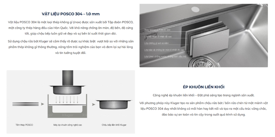 Đặc điểm nổi bật chậu rửa chén Posco 304 Linen dập nổi Kluger KF8171FS-S80