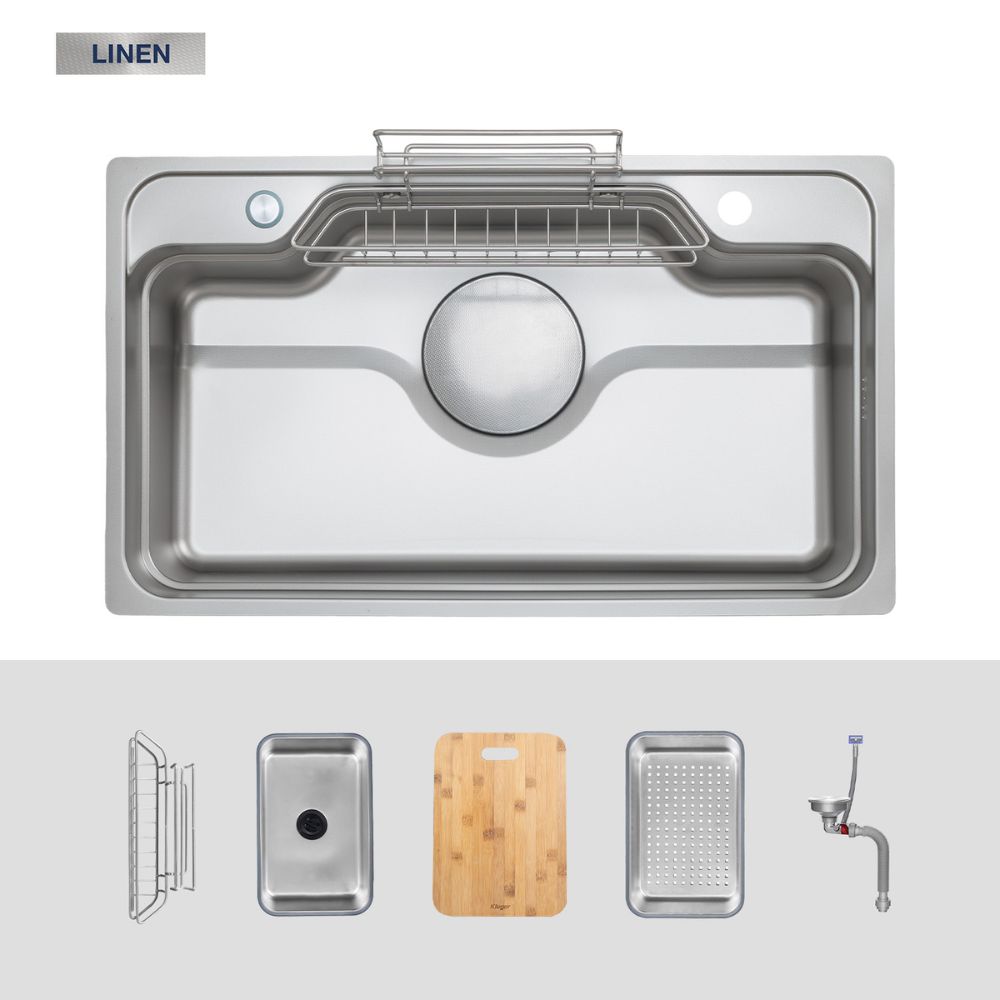 Chậu rửa chén Posco 304 Linen dập nổi Kluger KF8248FS Plus