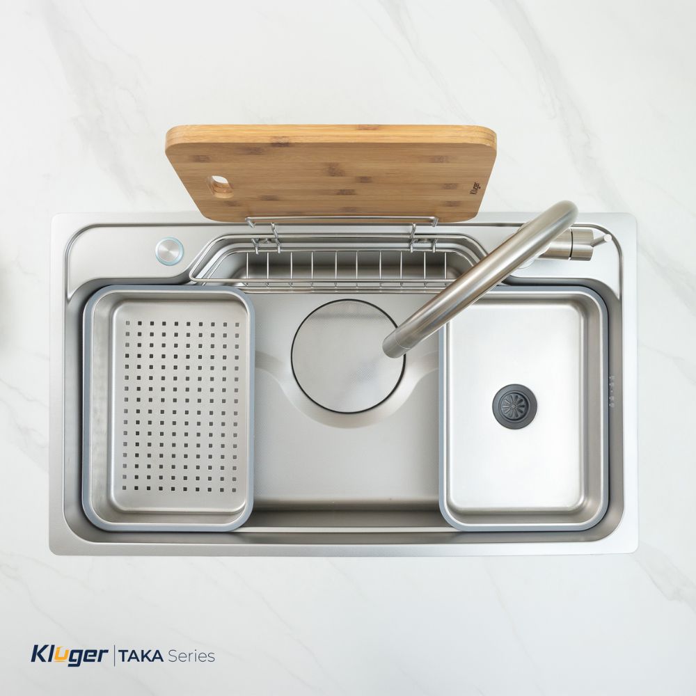 Chậu rửa chén Posco 304 Linen dập nổi Kluger KF8248FS Plus