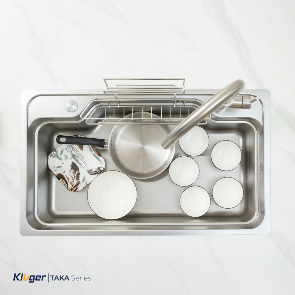 Chậu rửa chén Posco 304 Linen dập nổi Kluger KF8248FS Plus