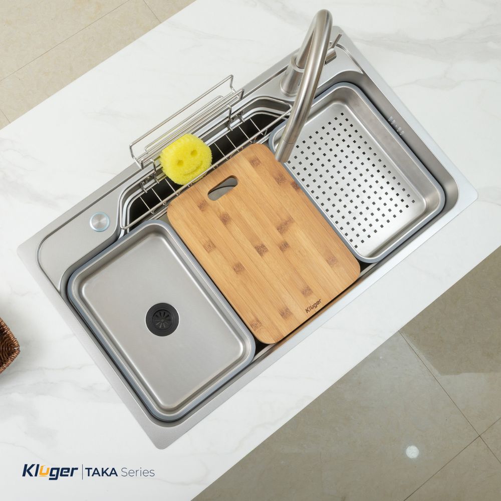 Chậu rửa chén Posco 304 Linen dập nổi Kluger KF8248FS Plus