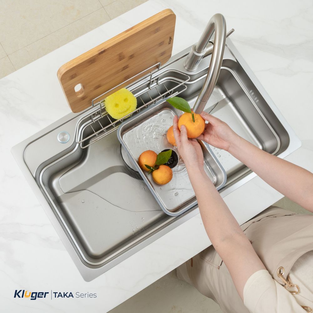Chậu rửa chén Posco 304 Linen dập nổi Kluger KF8248FS Plus