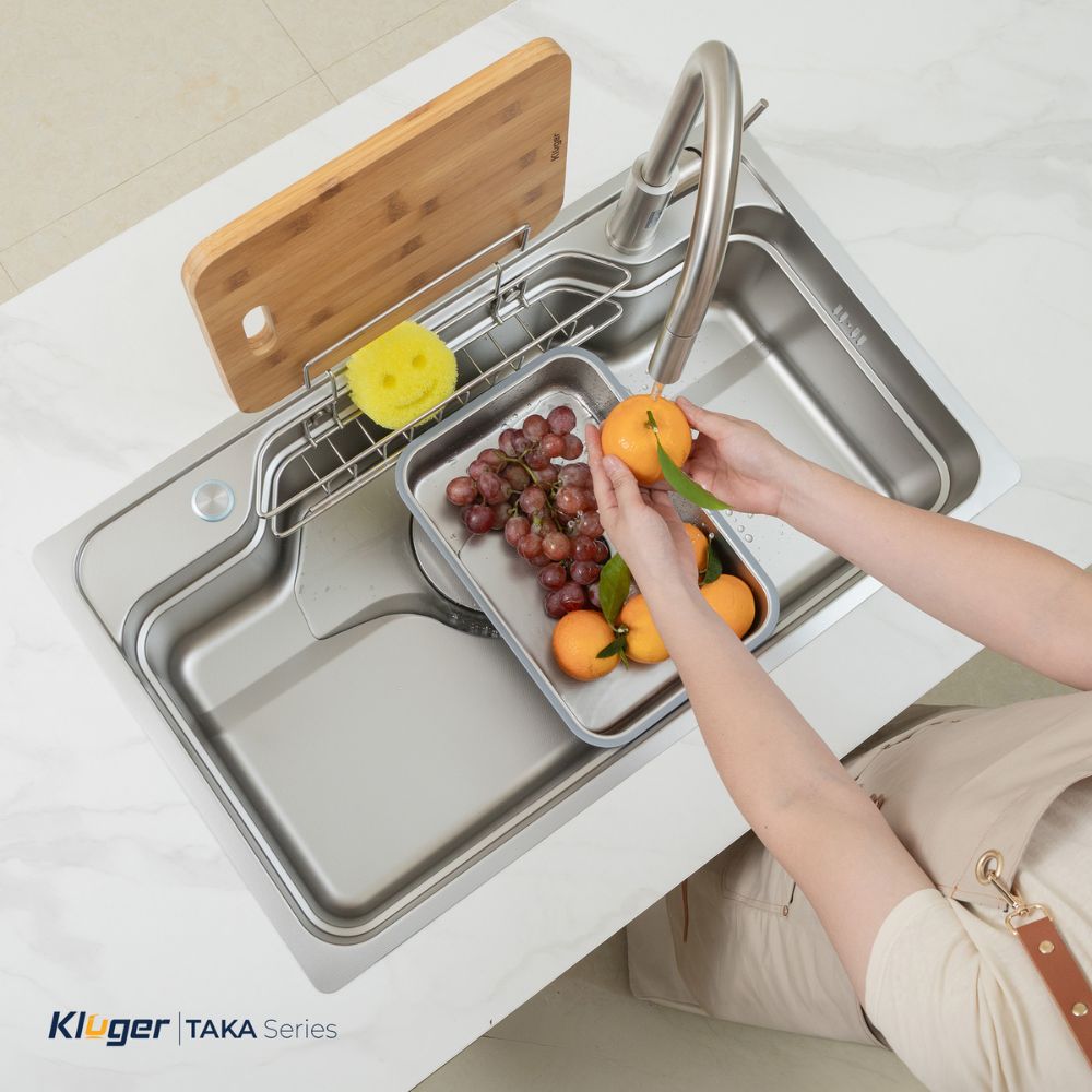 Chậu rửa chén Posco 304 Linen dập nổi Kluger KF8248FS Plus