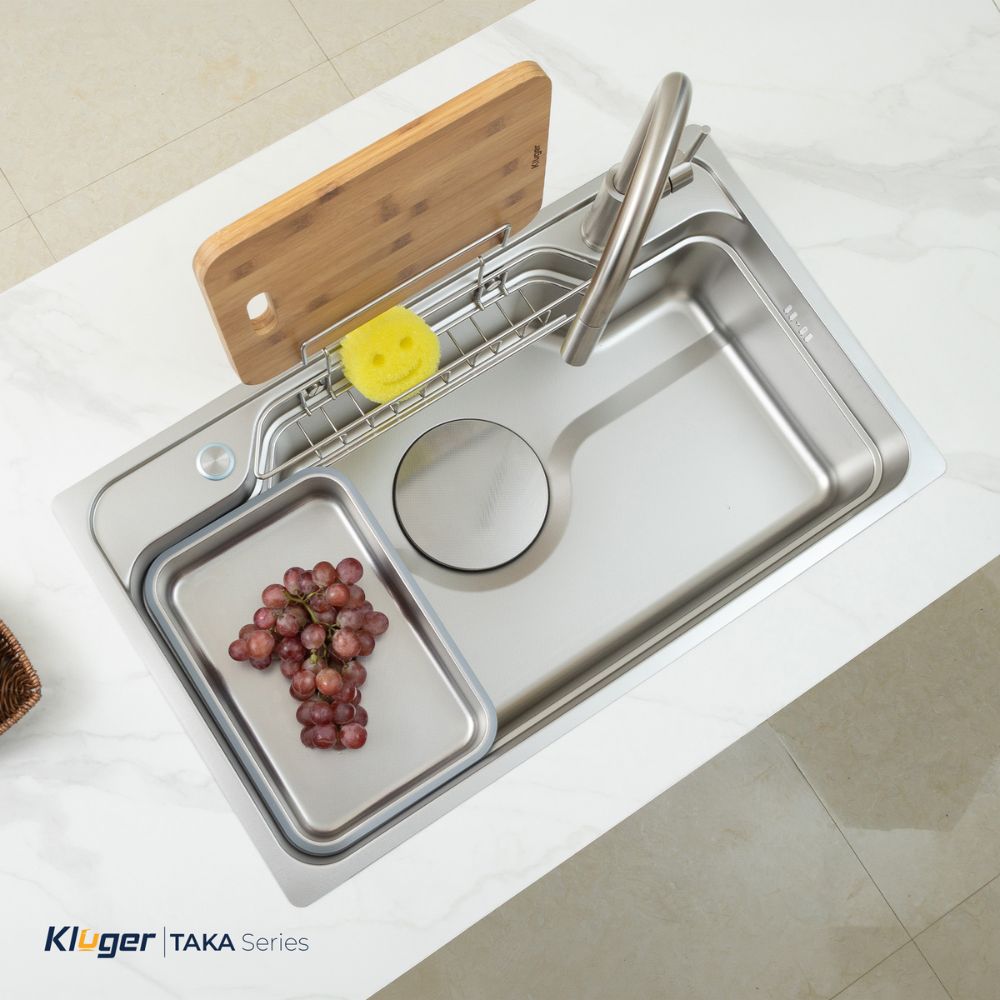 Chậu rửa chén Posco 304 Linen dập nổi Kluger KF8248FS Plus