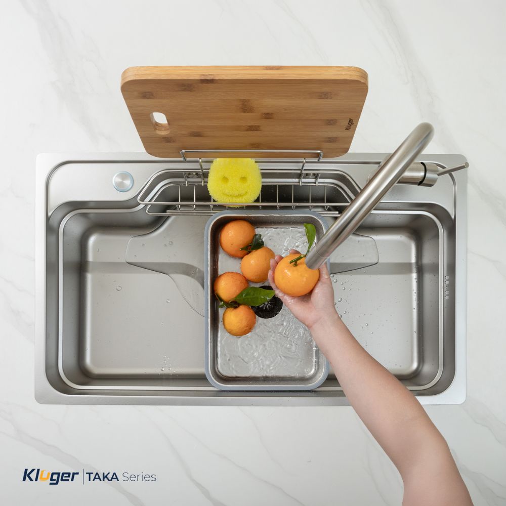 Chậu rửa chén Posco 304 Linen dập nổi Kluger KF8248FS Plus
