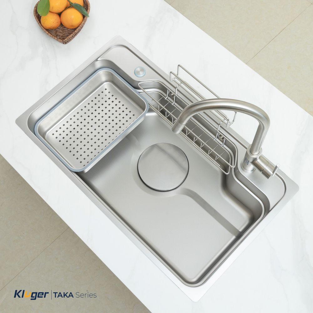 Chậu rửa chén Posco 304 Linen dập nổi Kluger KF8248FS Plus