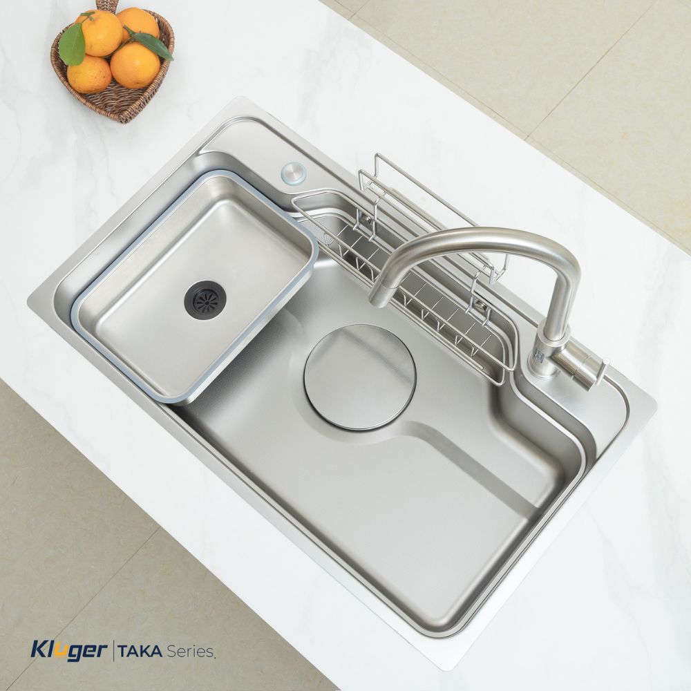 Chậu rửa chén Posco 304 Linen dập nổi Kluger KF8248FS Plus