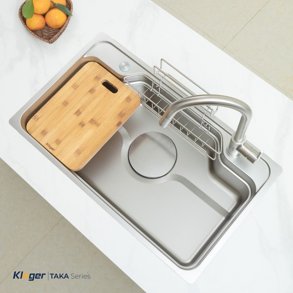 Chậu rửa chén Posco 304 Linen dập nổi Kluger KF8248FS Plus