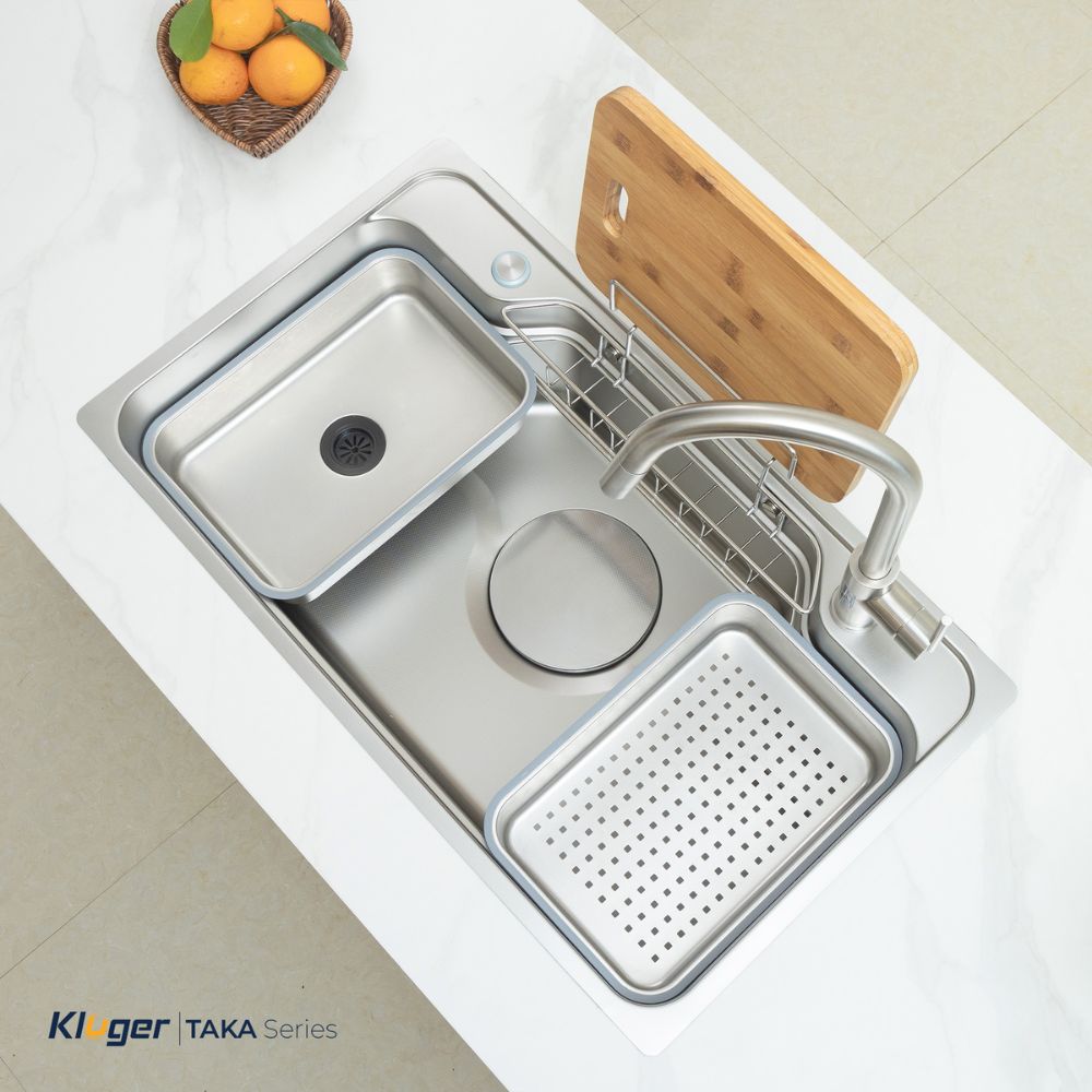 Chậu rửa chén Posco 304 Linen dập nổi Kluger KF8248FS Plus