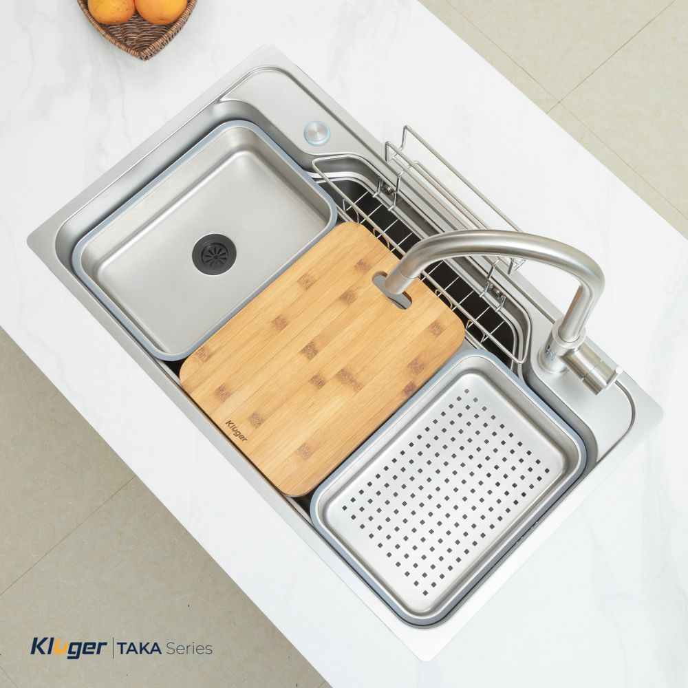 Chậu rửa chén Posco 304 Linen dập nổi Kluger KF8248FS Plus