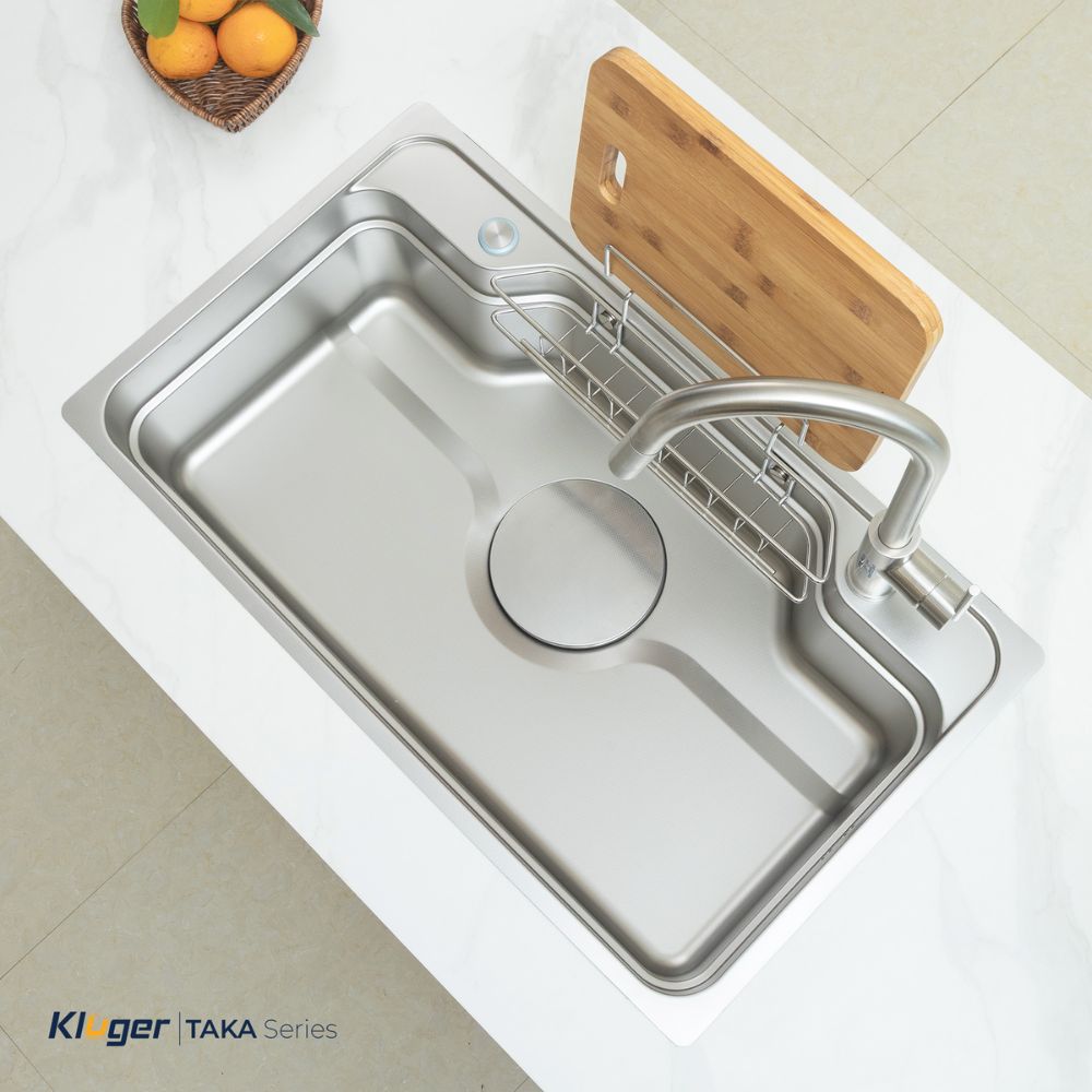 Chậu rửa chén Posco 304 Linen dập nổi Kluger KF8248FS Plus