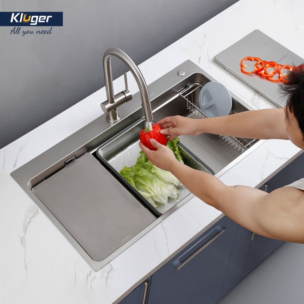 Chậu rửa chén Posco 304 Linen dập nổi KLUGER KF8850FSPlus (MOD Series)