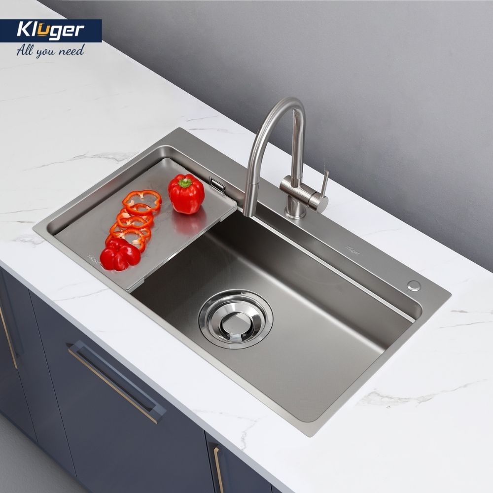 Chậu rửa chén Posco 304 Linen dập nổi KLUGER KF8850FSPlus (MOD Series)