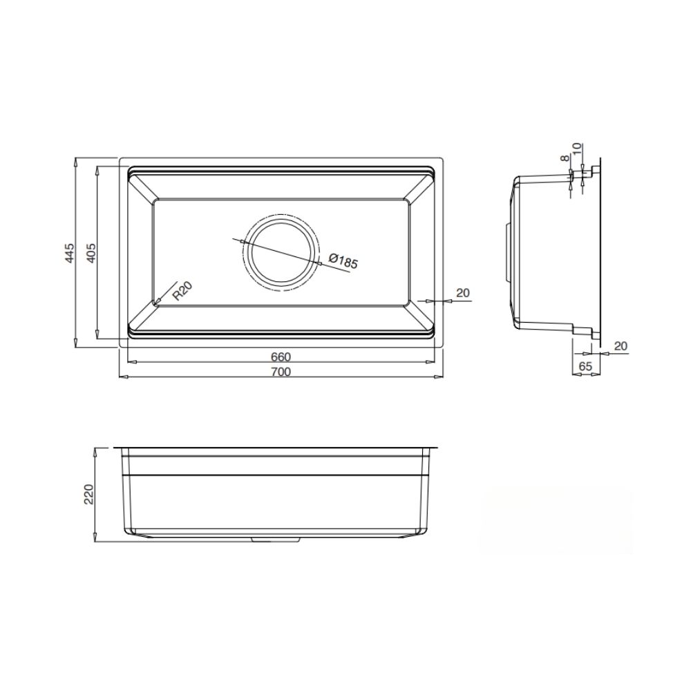 Chậu rửa chén Posco 304 Linen dập nổi KLUGER KG7044FSBasic (K600 Series)