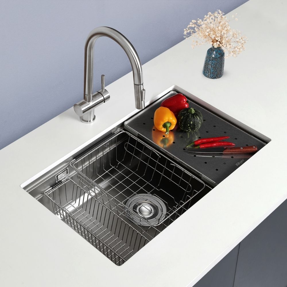 Chậu rửa chén Posco 304 Linen dập nổi KLUGER KG7644FSPlus (K600 Series)